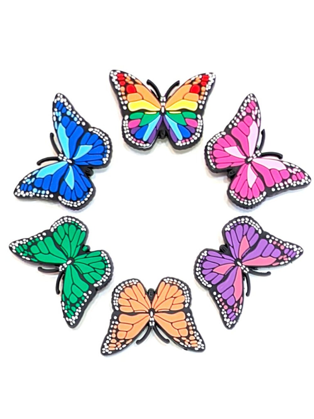 BUTTERFLY SHOE CHARM COLLECTION (Pack of 6) Fits Both Shoelaces and Clogs